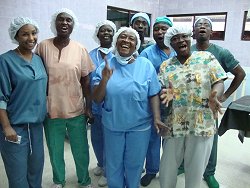 Theatre Staff at Koforidua at the end of a marathon orthopaedic list. Joined by Dr Rasha